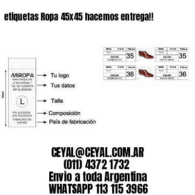 etiquetas Ropa 45×45 hacemos entrega!!