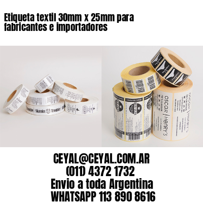 Etiqueta textil 30mm x 25mm para fabricantes e importadores