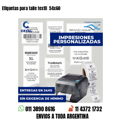 Etiquetas para talle textil  54x60