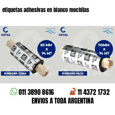 etiquetas adhesivas en blanco mochilas
