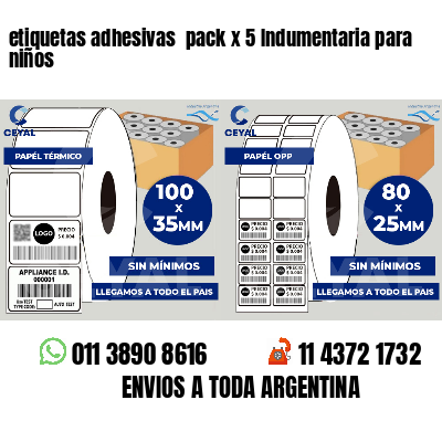 etiquetas adhesivas pack x 5 Indumentaria para niños