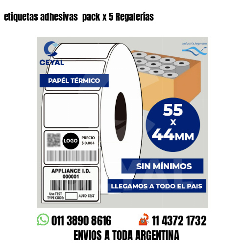 etiquetas adhesivas  pack x 5 Regalerías
