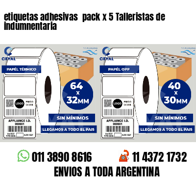 etiquetas adhesivas  pack x 5 Talleristas de indumnentaria