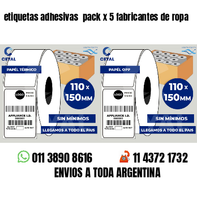 etiquetas adhesivas pack x 5 fabricantes de ropa