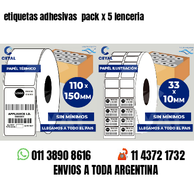 etiquetas adhesivas pack x 5 lenceria