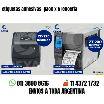 etiquetas adhesivas pack x 5 lenceria