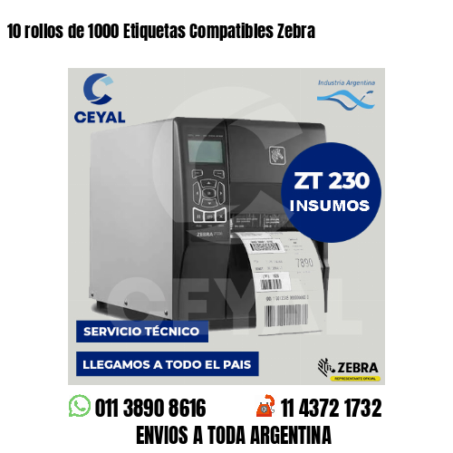 10 rollos de 1000 Etiquetas Compatibles Zebra