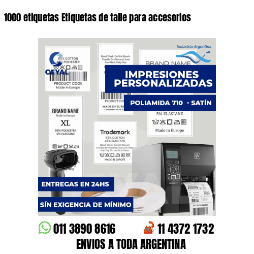 1000 etiquetas Etiquetas de talle para accesorios