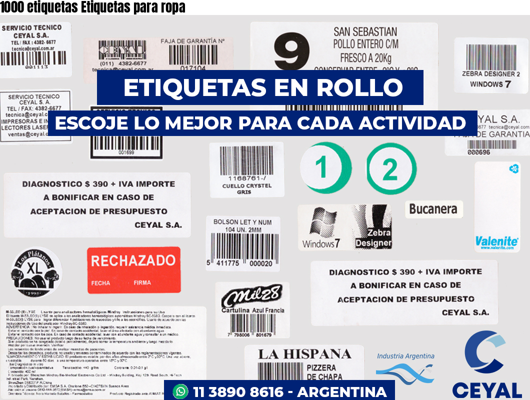 1000 etiquetas Etiquetas para ropa
