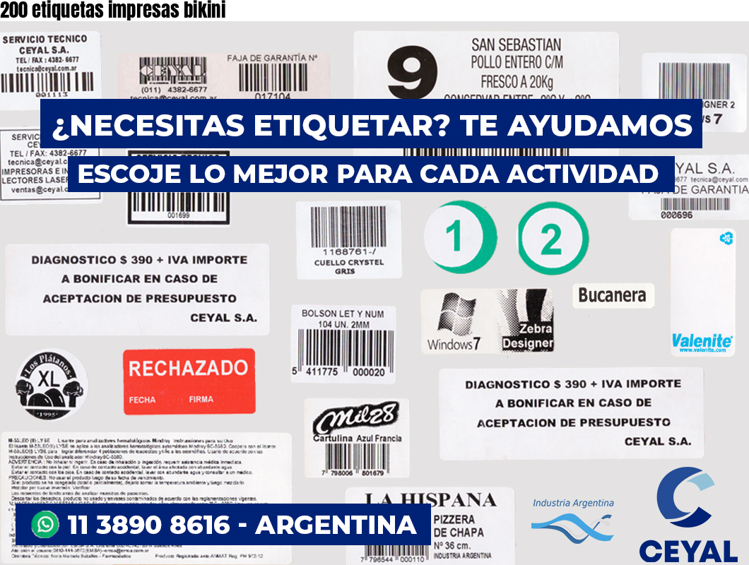 200 etiquetas impresas bikini