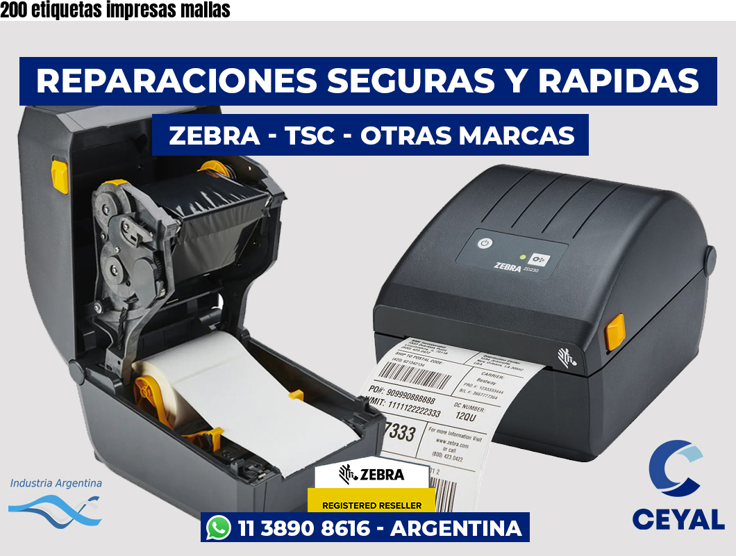 200 etiquetas impresas mallas
