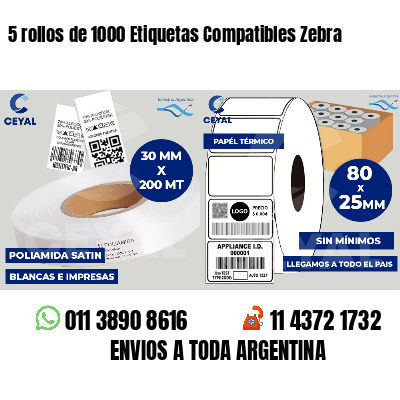 5 rollos de 1000 Etiquetas Compatibles Zebra