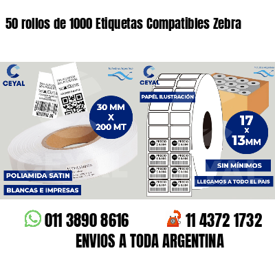 50 rollos de 1000 Etiquetas Compatibles Zebra 