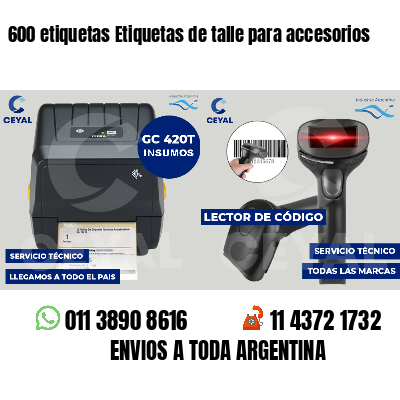 600 etiquetas Etiquetas de talle para accesorios