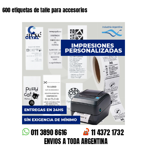 600 etiquetas de talle para accesorios