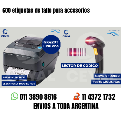 600 etiquetas de talle para accesorios