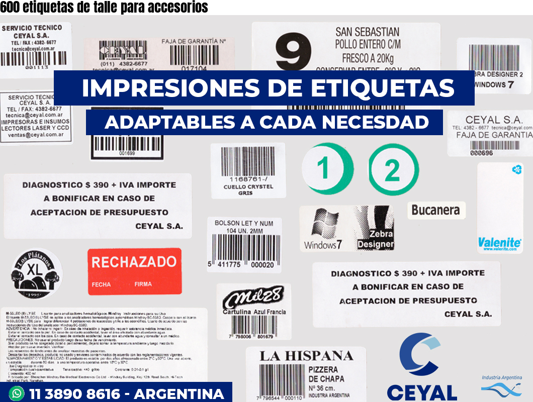 600 etiquetas de talle para accesorios