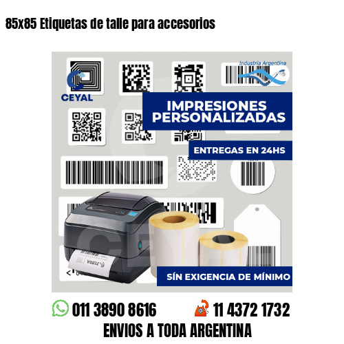 85x85 Etiquetas de talle para accesorios