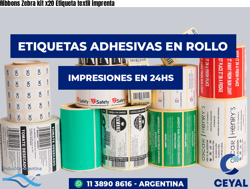 Ribbons Zebra kit x20 Etiqueta textil imprenta