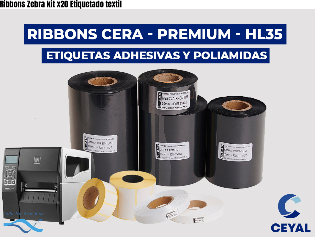 Ribbons Zebra kit x20 Etiquetado textil