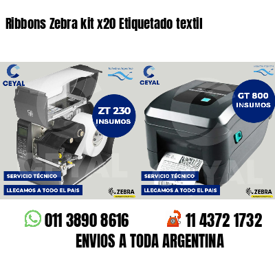 Ribbons Zebra kit x20 Etiquetado textil