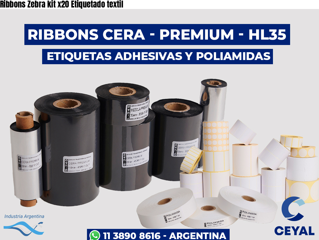 Ribbons Zebra kit x20 Etiquetado textil