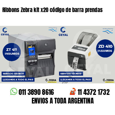 Ribbons Zebra kit x20 código de barra prendas