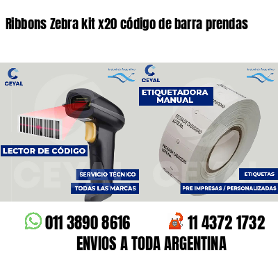 Ribbons Zebra kit x20 código de barra prendas