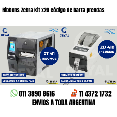 Ribbons Zebra kit x20 código de barra prendas