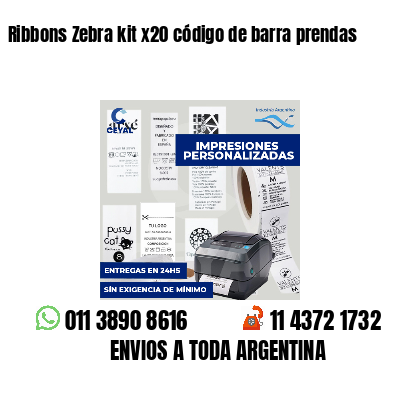 Ribbons Zebra kit x20 código de barra prendas