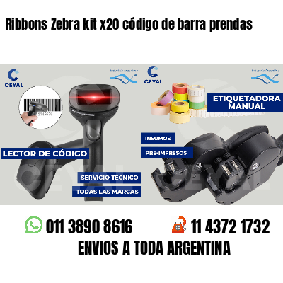 Ribbons Zebra kit x20 código de barra prendas