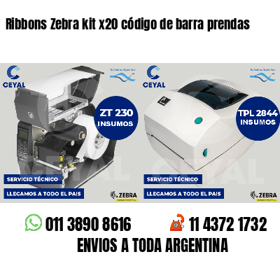 Ribbons Zebra kit x20 código de barra prendas