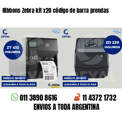 Ribbons Zebra kit x20 código de barra prendas