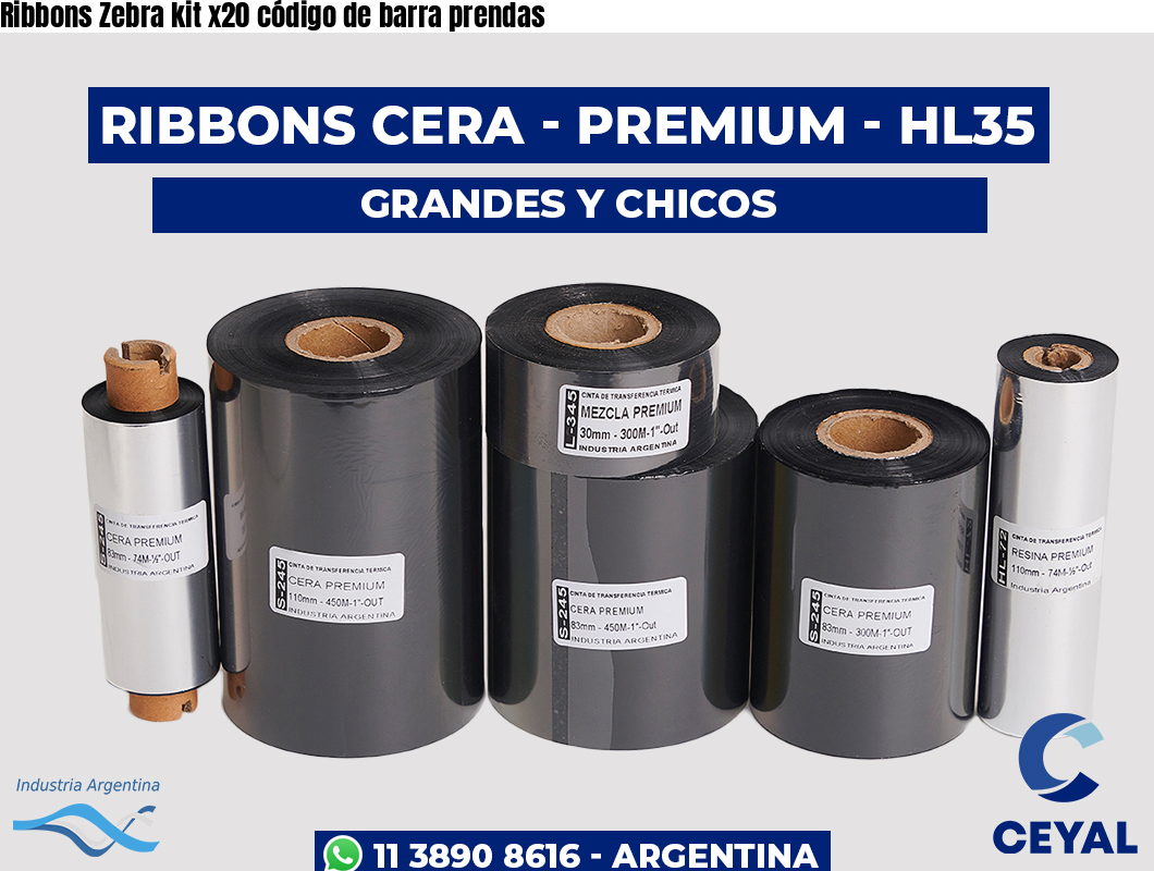 Ribbons Zebra kit x20 código de barra prendas