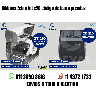 Ribbons Zebra kit x20 código de barra prendas
