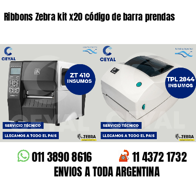 Ribbons Zebra kit x20 código de barra prendas