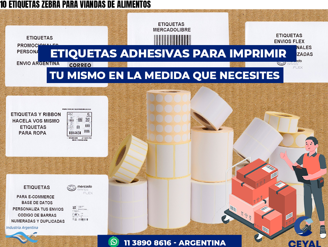 10 ETIQUETAS ZEBRA PARA VIANDAS DE ALIMENTOS