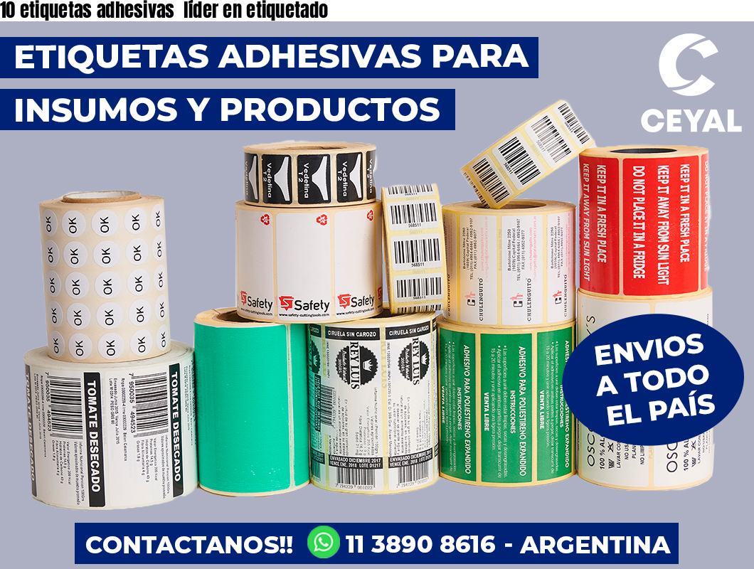 10 etiquetas adhesivas  líder en etiquetado