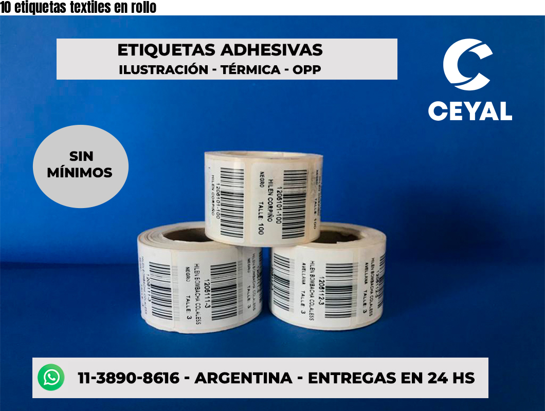 10 etiquetas textiles en rollo