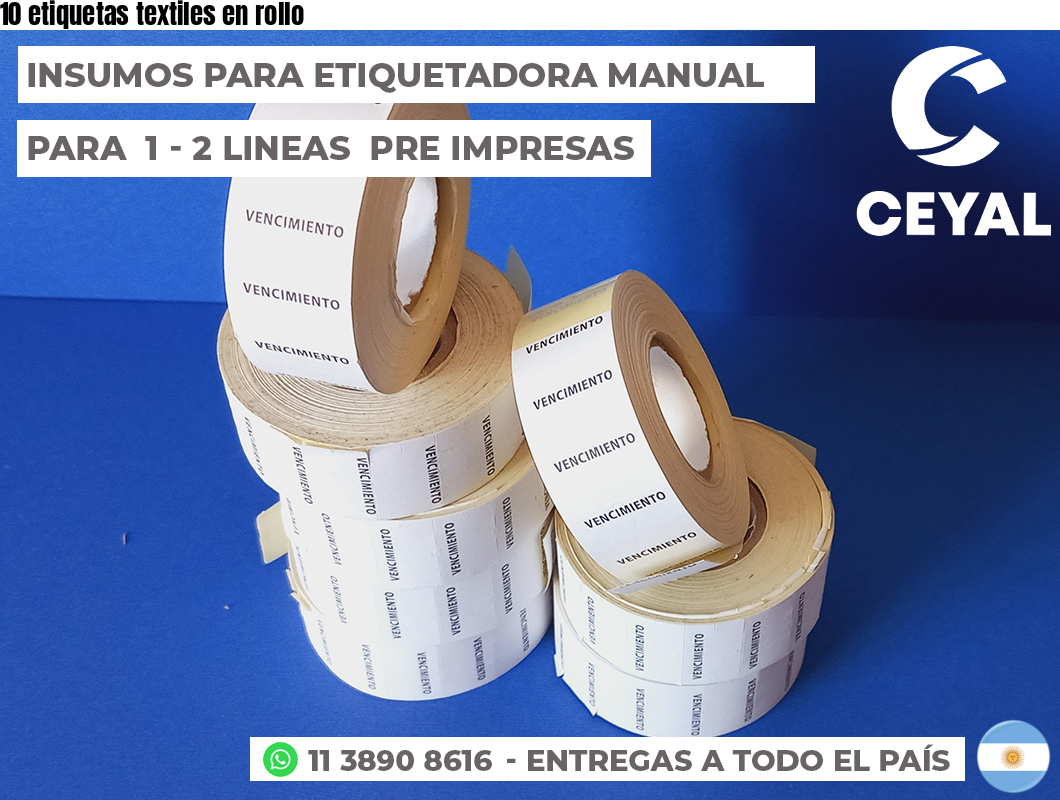 10 etiquetas textiles en rollo