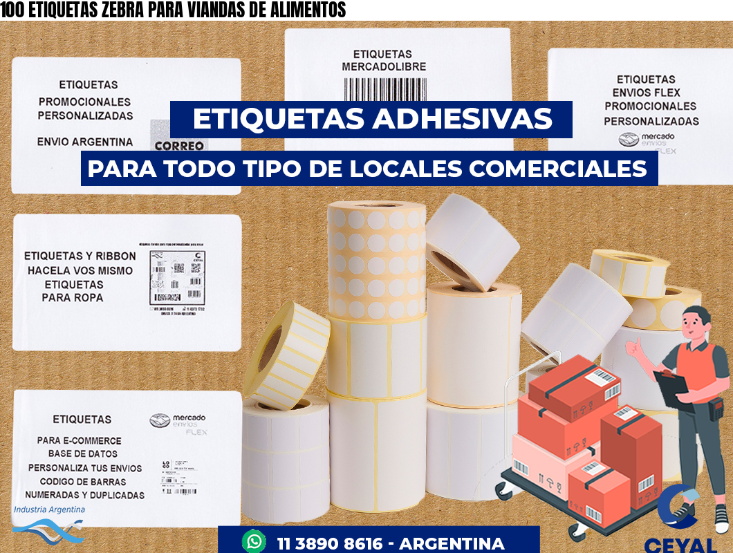 100 ETIQUETAS ZEBRA PARA VIANDAS DE ALIMENTOS