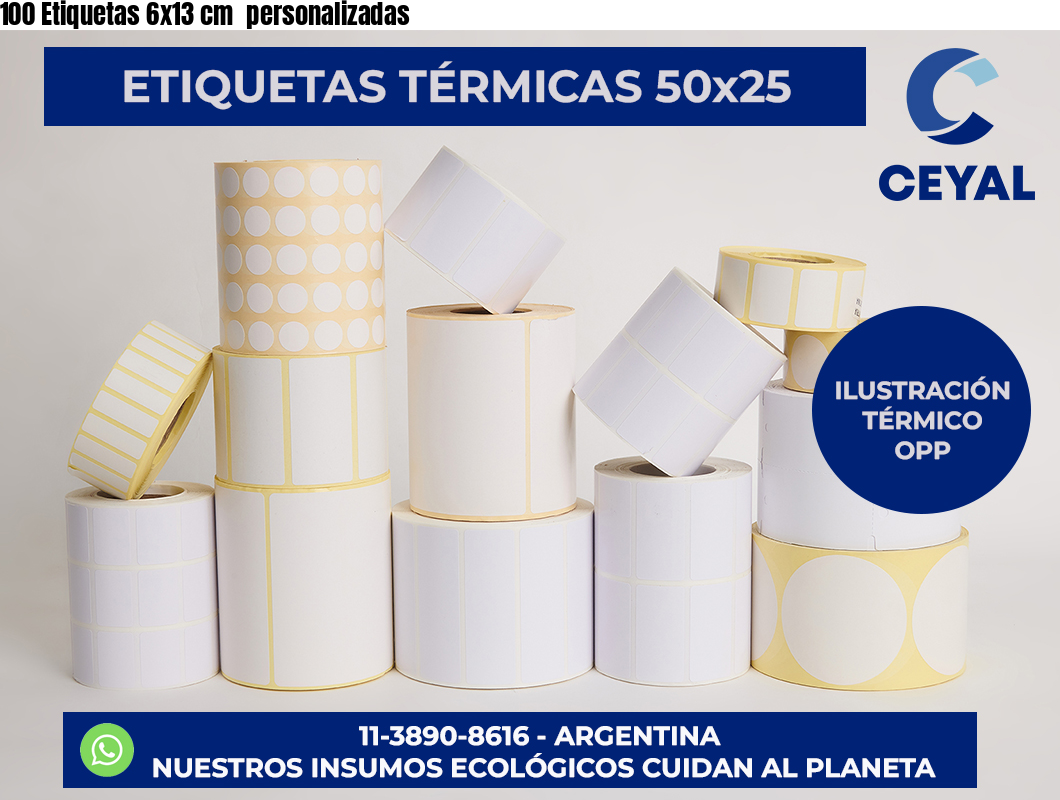 100 Etiquetas 6×13 cm  personalizadas