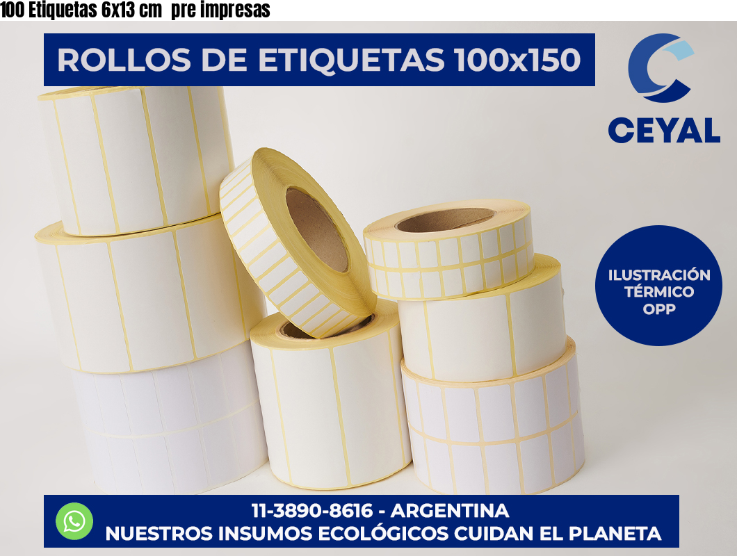 100 Etiquetas 6×13 cm  pre impresas