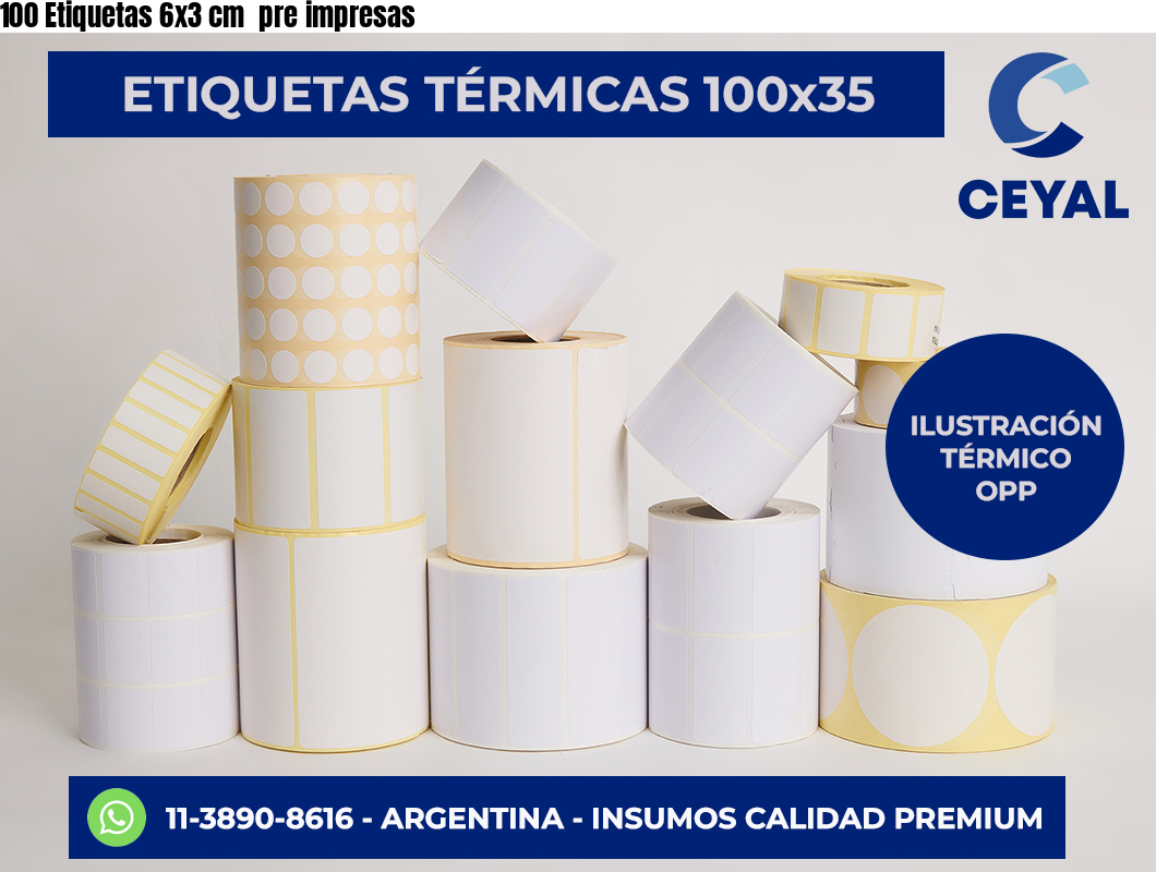 100 Etiquetas 6×3 cm  pre impresas