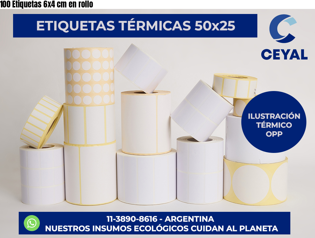 100 Etiquetas 6×4 cm en rollo
