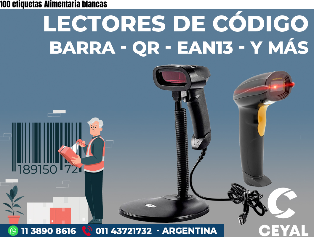 100 etiquetas Alimentaria blancas