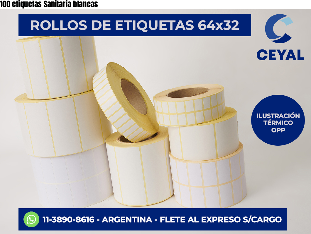 100 etiquetas Sanitaria blancas