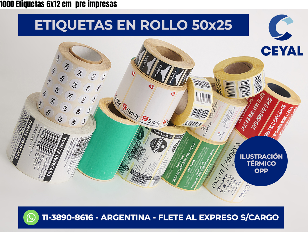 1000 Etiquetas 6×12 cm  pre impresas