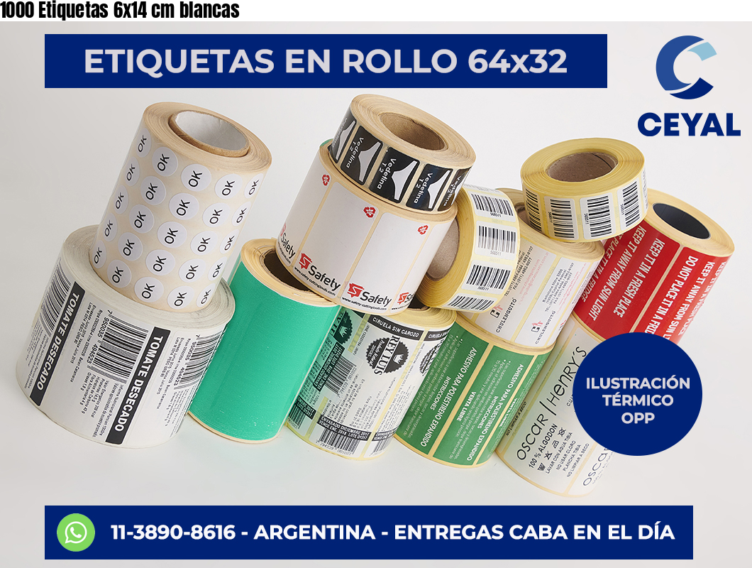 1000 Etiquetas 6×14 cm blancas