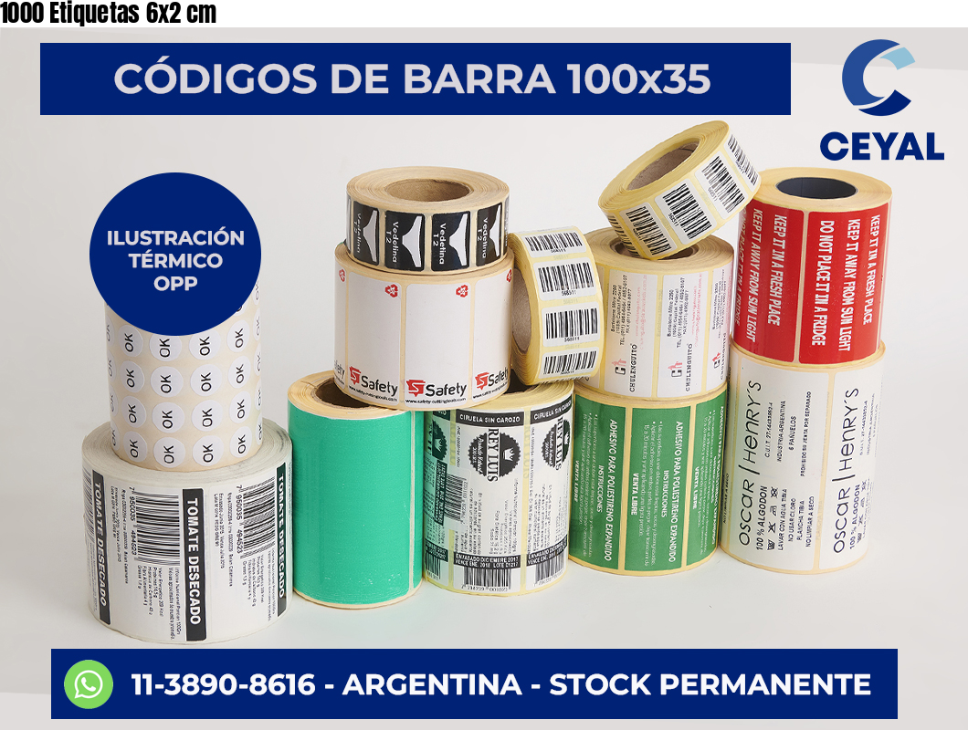 1000 Etiquetas 6×2 cm